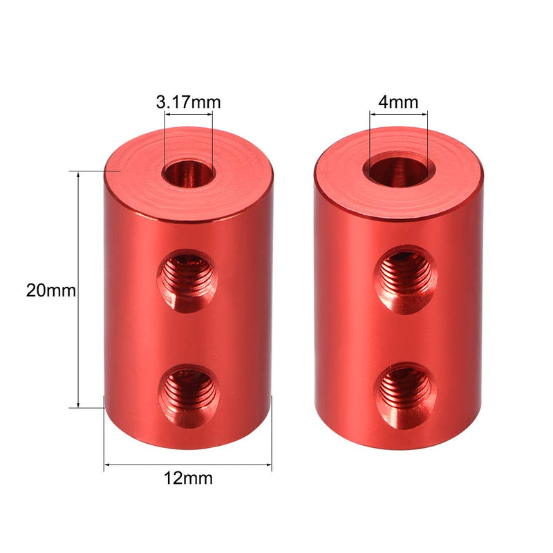 uxcell 1/8 inch to 4mm Bore Rigid Coupling Set Screw L20XD12 Aluminum Alloy,Shaft Coupler Connector,Motor Accessories,Red,2pcs