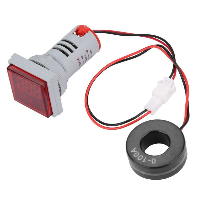 0-100A Digital Ammeter AC Current Meter LED Square Indicator Lamp Light Signal(Red)