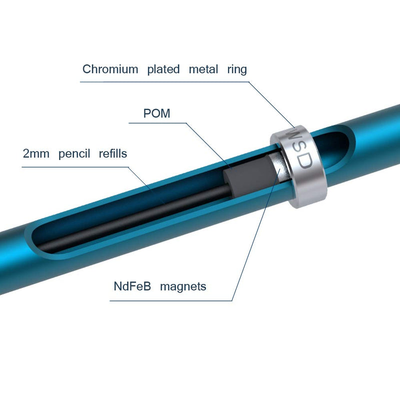 WSD Mechanical Pencil,Magnetic Control Pencil,CNC Machined,Used in Different Colors Pencil Refills, Refills Diameter2.0mm Blue