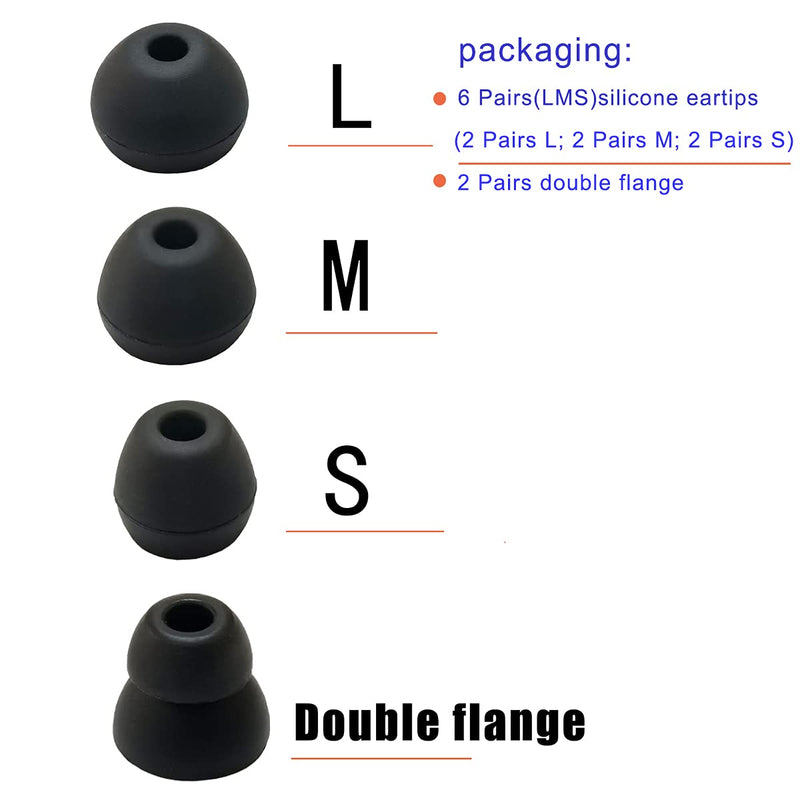 Luckvan Silicone Earbuds Tips for Powerbeats Pro, Powerbeats 2 & 3 Replacement Eartips 8 Pairs L/M/S Double Flange Rubber Powerbeats Ear Tips Silicone-Black