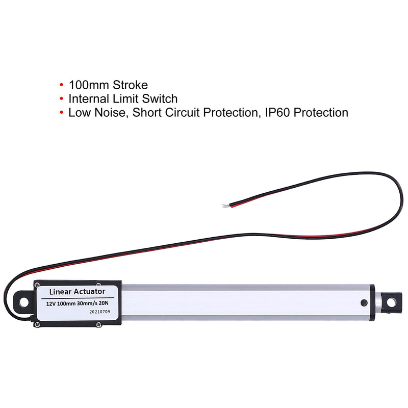 BTER Electric Linear Actuator, DC 12V 100mm Stroke Linear Actuator, 150N/70N/50N/20N High Speed Low Noise Mini Linear Actuator for Industrial, Agricultural Machinery(30mm/s 20N) 30mm/S 20n