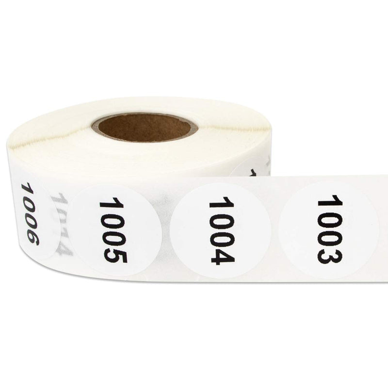 5 Rolls - Consecutive Number 0001 to 5000 Label Bundle for Inventory Counting Warehouse QC 1" Round White - 5000 Labels 5 Rolls White: 0001 to 5000