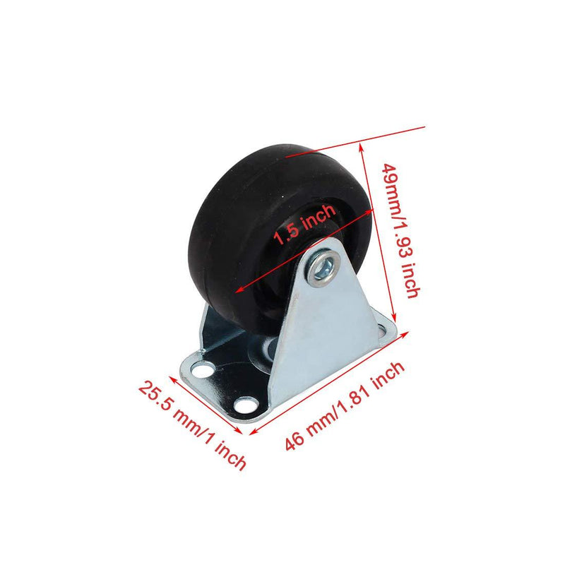 Luomorgo 1.5 inch Dia Rubber Single Wheel Rigid Non-Swivel Top Plate Fixed Casters 8pcs