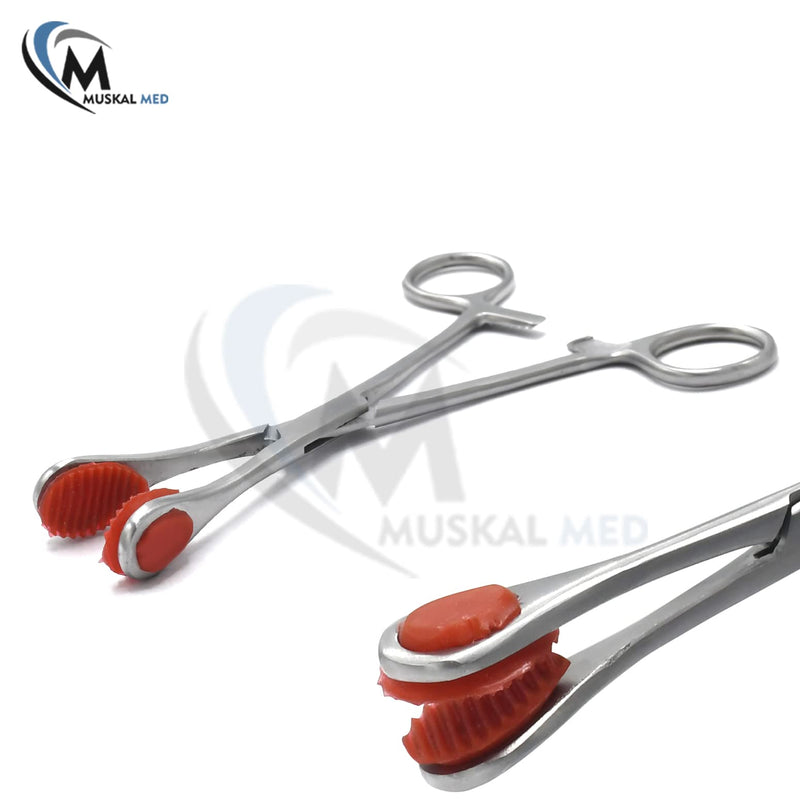 MuskalMed Young Tongue Seizing Forceps 6.5" Straight Handle Stainless Steel with Soft Rubber Jaws
