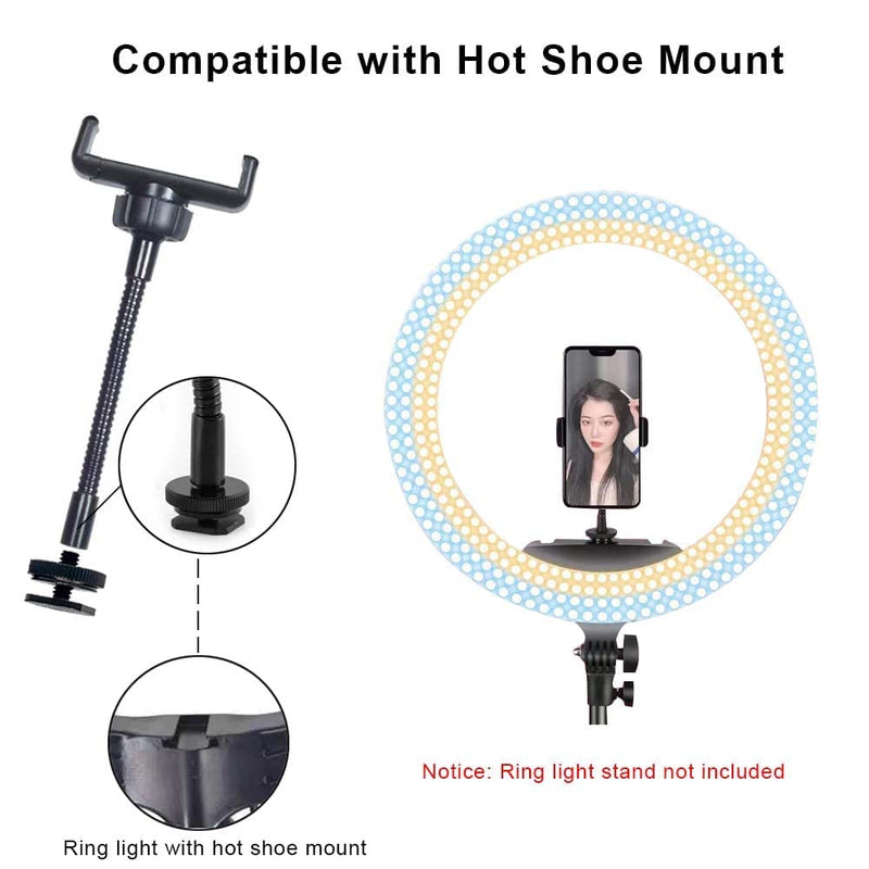 Phone Holder for Ring Light and Tripod Stand with 1/4" Female Thread Adapter, Flexible Gooseneck Phone Tripod Mount with Detachable Hot Shoe and 1/4" to 1/4" Male Threaded Converter Fits Most Devices