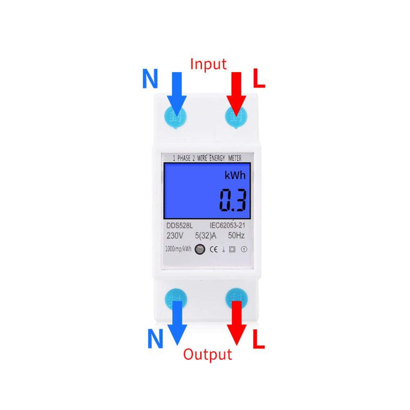 KWh Meter, Small 5-32A 110-130V 60Hz DDS528L LCD Backlight Single Phase Energy Electric Meter 35mm DIN Rail Mounting, Electric kWh Meter