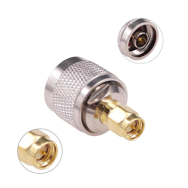 RFaha 2pcs SMA to N Coax Adapter SMA Male to N Type Male RF Coaxial Connector for WiFi(F115-2), silver and gold