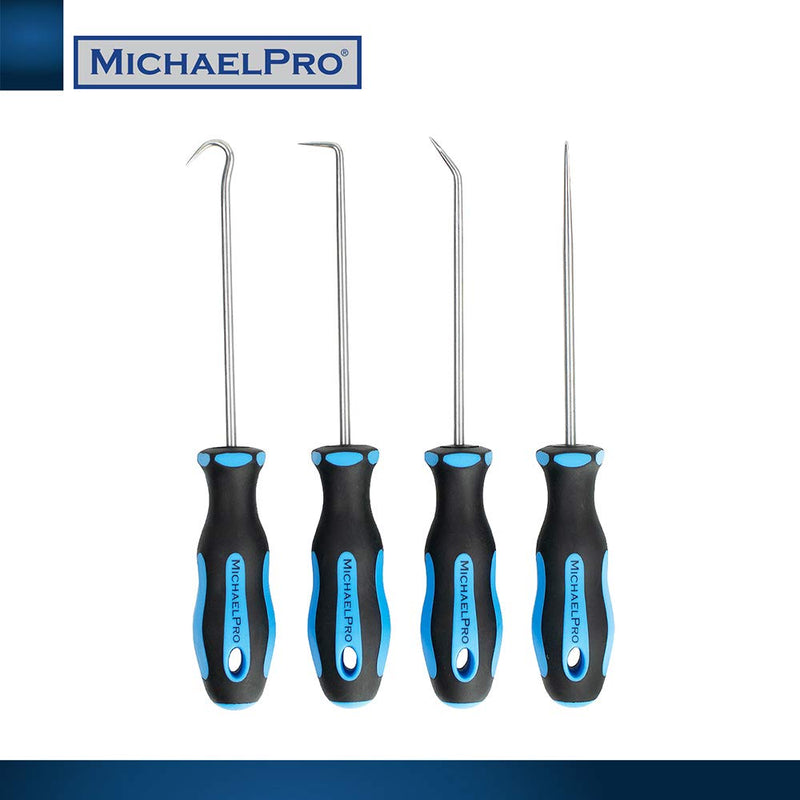 MichaelPro MP002006 4-Piece Precision Mini Pick & Hook Set – Assortment of Straight, Angled, Degree Pick and Hook Tools Suitable for Mechanics, Automotive and Daily