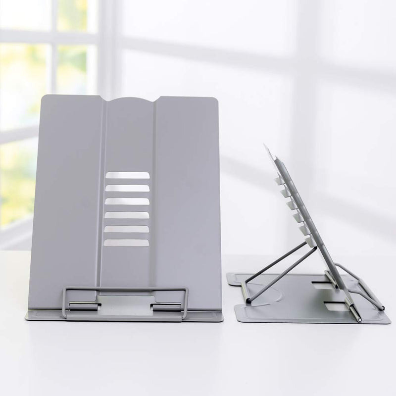 Citmage Desk Book Stand Document Holder Heavy Duty Metal Reading Stand with Book Magazine Menu iPad Music Score Speech Draft with 6 Adjustable Positions(Grey) Silver