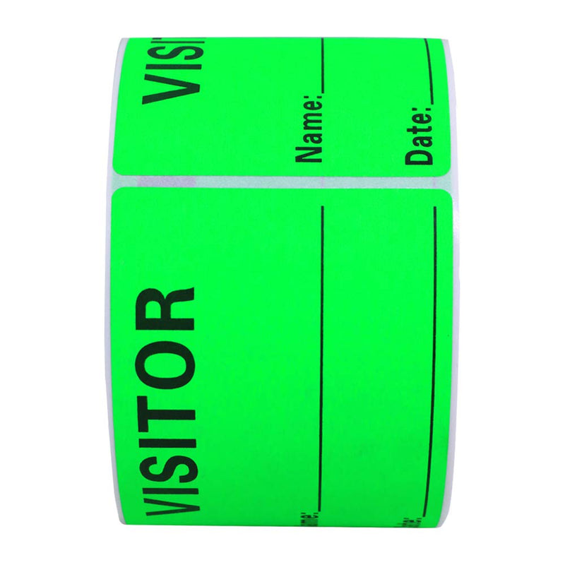 Hybsk Visitor Pass Fluorescent Green Visitor Identification Labels Stickers 300 Labels Per Roll (Fluorescent Green)