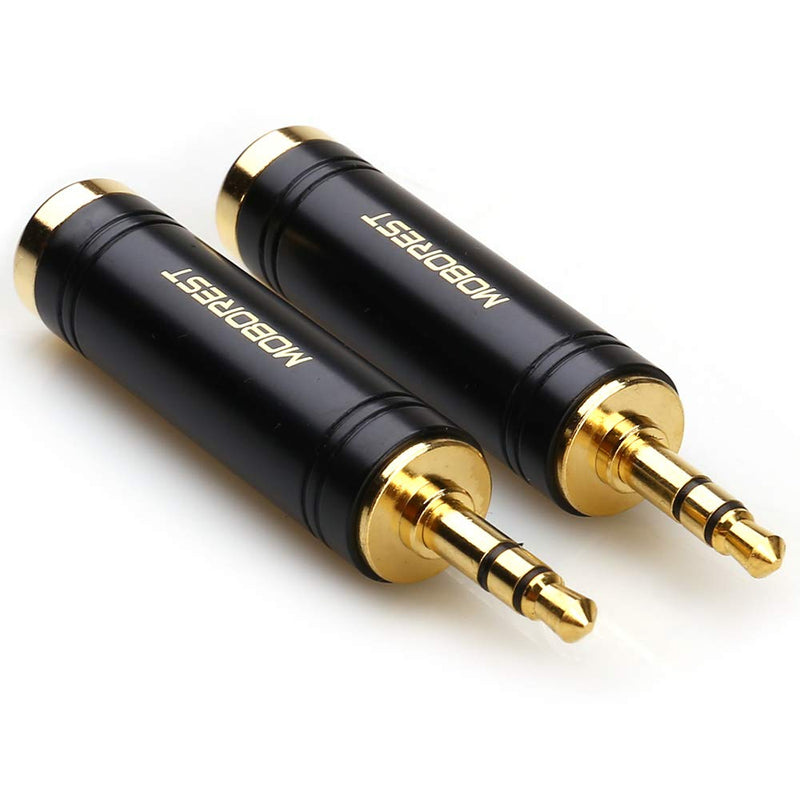 MOBOREST 3.5mm M to 6.35mm F Stereo Pure Copper Adapter, 1/8 Inch Plug Male to 1/4 Inch Jack Female Stereo Adapter, Can be Used for Conversion Headphone adapte, amp adapte, Black Fashion 2-Pack 3.5Male-6.35Female-2Black