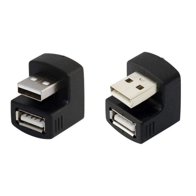 Cablecc 1 Set Up & Down Angled USB 2.0 Adapter A Male to Female Extension 180 Degree Black Black Down +Up Angled