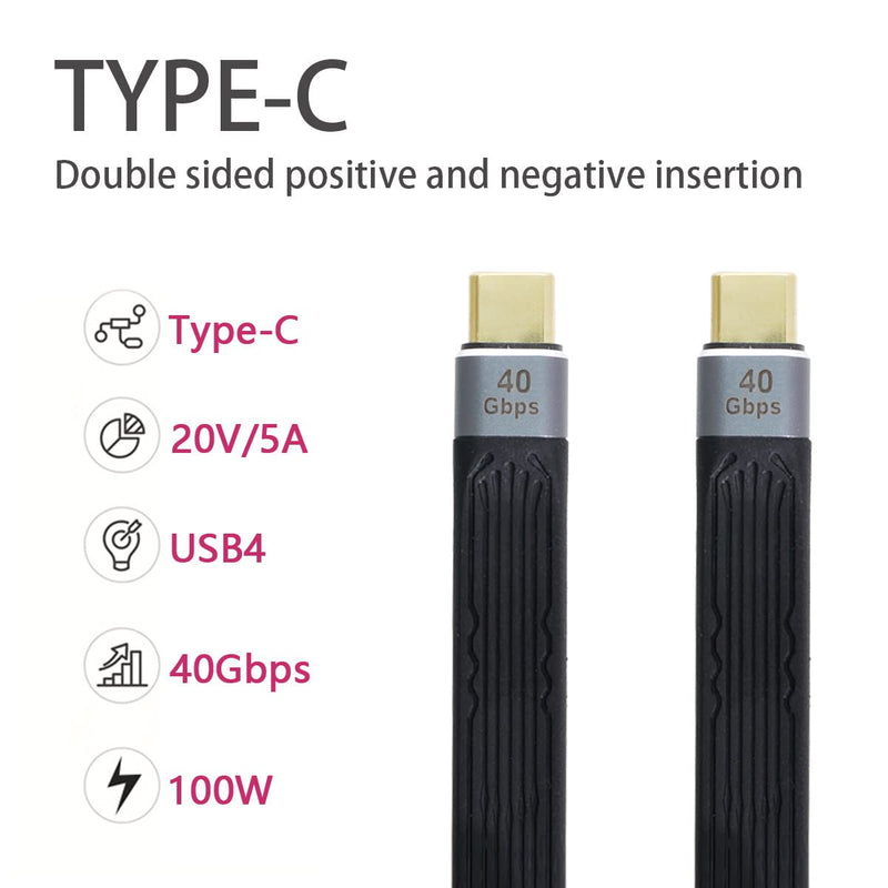 NFHK Type-C USB-C Male to Male USB4 40Gbps 100W 8K Flat Slim FPC Data Cable for Laptop & Phone 13cm Type-C to Type-C 40Gbps