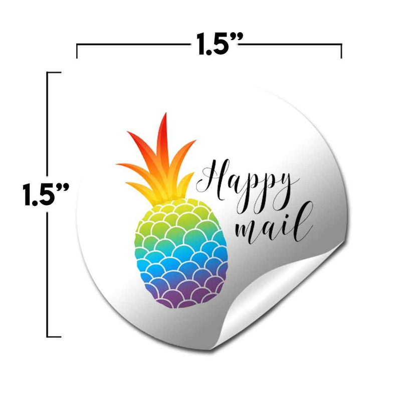 Rainbow Pineapple Happy Mail Thank You Customer Appreciation Sticker Labels for Small Businesses, 60 1.5" Circle Stickers by AmandaCreation, for Envelopes, Postcards, Direct Mail, More!