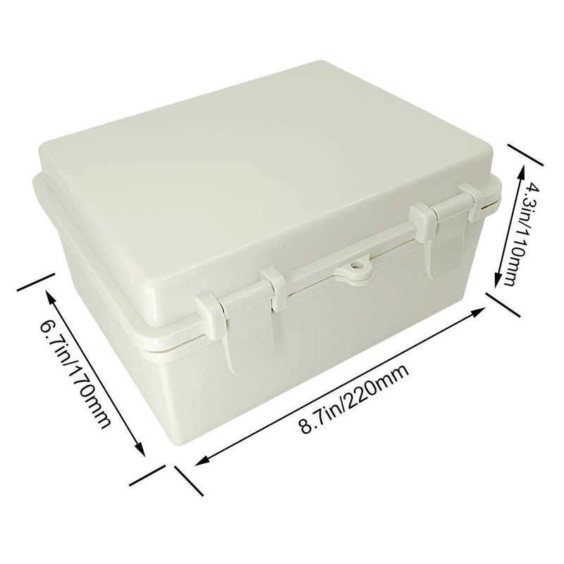 LMiEtool Junction Box, ABS Plastic, IP65 Waterproof Dustproof Universal Electrical Enclosure, Hinged Shell Outdoor and Indoor Usage Project Box, 8.7"x 6.7" x 4.3"(220x170x110mm), Grey 8.7" x 6.7" x 4.3"