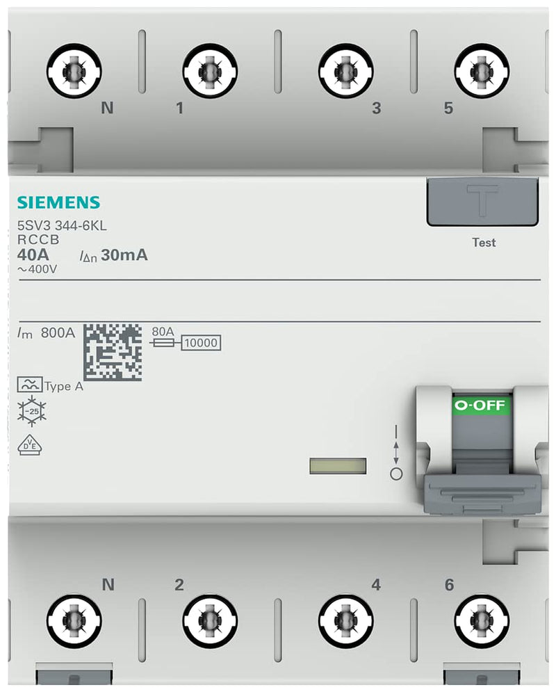 Siemens 5SV33446KL FI circuit breaker 3P+N N-left TypeA 30mA 40A 400V