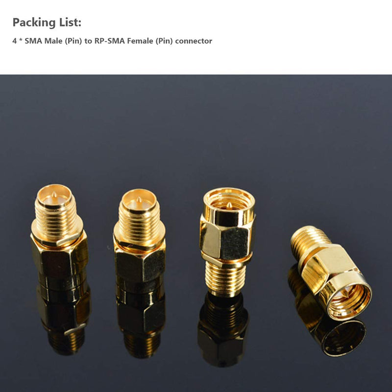 CORONIR (4Pack) SMA Adapter SMA Male to RP SMA Female Jack Connector for RF Coax Cable Wi-Fi Antenna/Signal Booster/Repeaters/Radio/Extension Cable/FPV Drone Pack of 4