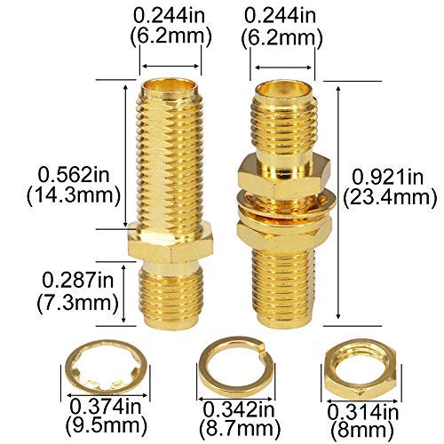 BOOBRIE SMA Socket Connector SMA Female to Female Barrel Adapter SMA Panel Chassis Mount Connector SMA Female Bulkhead Connector Antenna Jack Adapter for Wireless LAN Device SMA Coax Cable Pack of 2 2 pieces