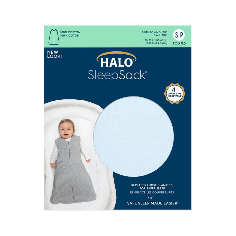 HALO Sleepsack 100% Cotton Wearable Blanket, TOG 0.5, Baby Blue, Large