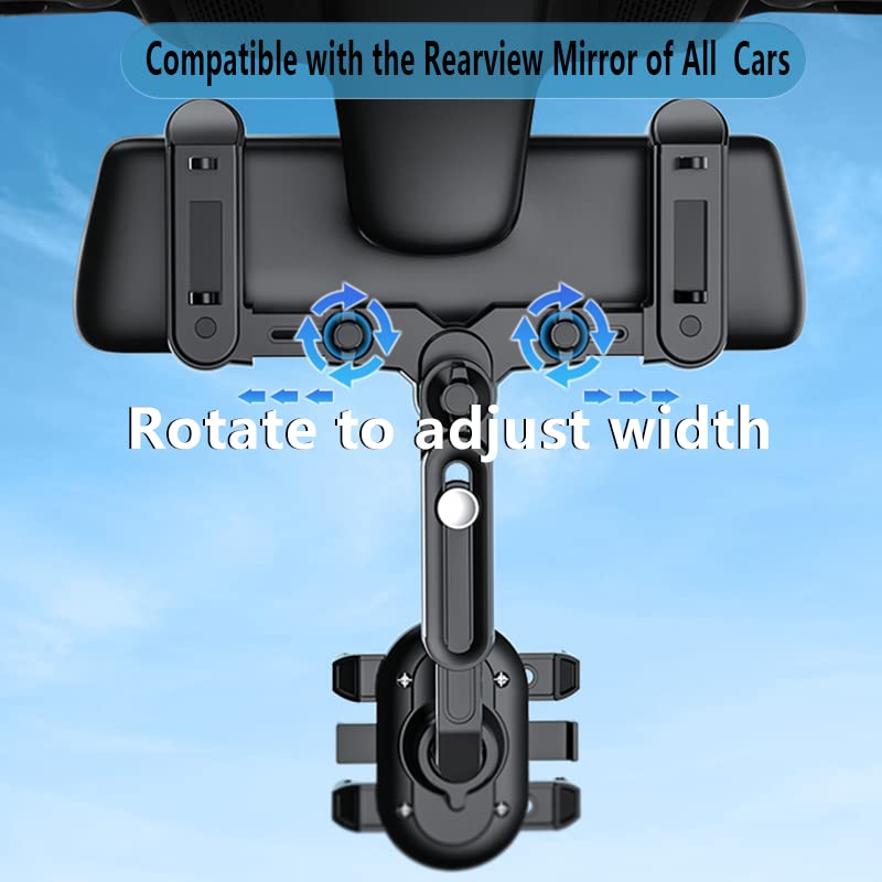 Rearview Mirror Phone Holder for Car,360°Rotatable and Retractable Car Phone Holder Multifunctional Rear View Mirror Phone Holder,Four Corners Fixed Anti-Shake Design,for All Mobile Phones and All Car