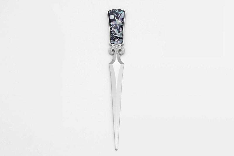 Inlay with Mother of Pearl Metal Steel Office Knife Hand Cutter Blade Envelope Letter Opener (Crane) Crane