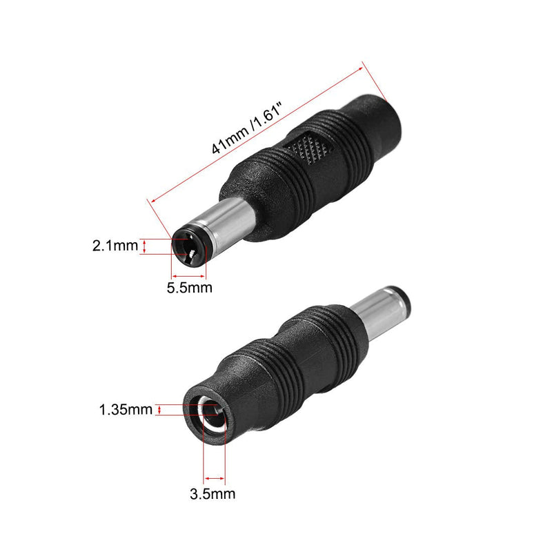uxcell 5pcs DC Power Connector Adapter 5.5mm x 2.1mm Male Plug to 3.5mm x 1.35mm Female Jack Converter for Laptop CCTV Camera strip lighting Black