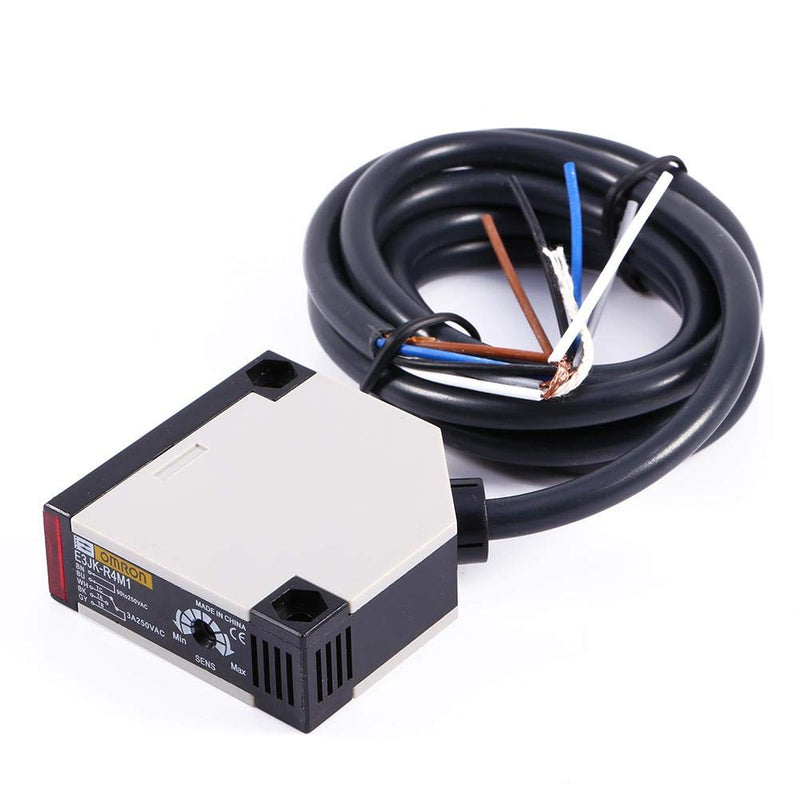 AC 90-250VAC 3A Photoelectric Switch Sensor E3JK-R4M1 Reflective Proximity Switch Specular Reflection Indoor Wall Mounted with Reflector Panel 1.5M Cable Induction Distance 4M