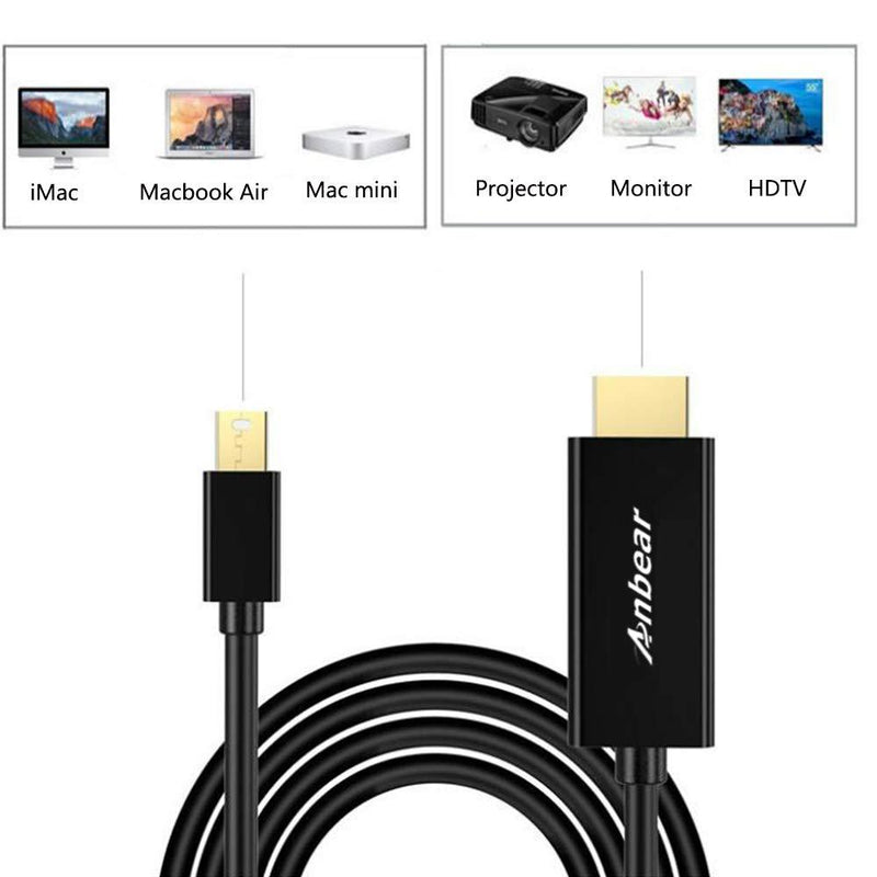 Mini DisplayPort to HDMI 6 FT,Anbear Gold Plated Mini Display Port(ThunderboltTM Port ) to HDMI HDTV Male to Male Adapter Compatible for Mac Book,MacBook air, iMac, and More