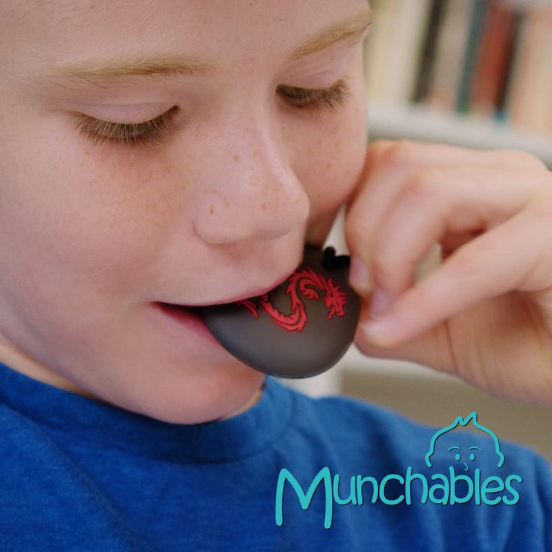 Munchables Dragon Sensory Chew Necklace for Adults or Kids - Chewy Fidget Stim Toy Jewelry for Boys and Girls (Navy/Black) Navy/Black