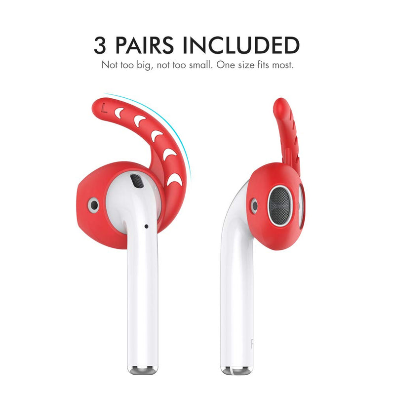 AhaStyle 3 Pairs AirPods Ear Hooks Cover Silicone Accessories Compatible with Apple AirPods and EarPods Headphones(Red) Red