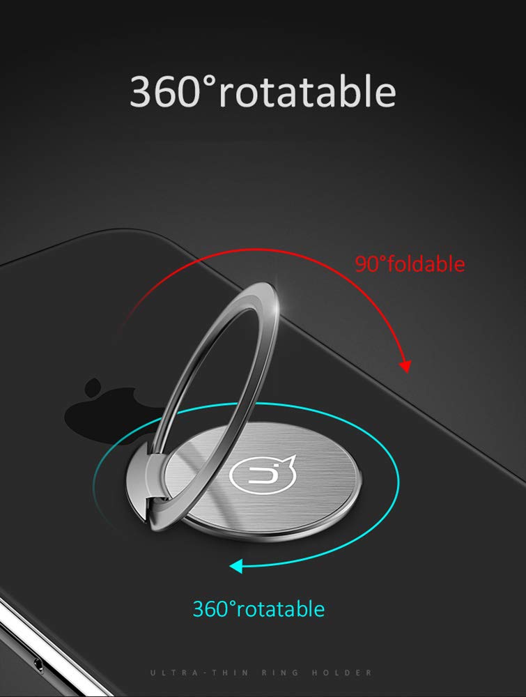 World's Slimmest Phone Ring Holder,Attom Tech Ultra Thin Cell Phone Ring Stand for Magnetic Car Mount Hook - Compatible for iPhone X 8 7 Plus 6S 6 5s 5 SE,Galaxy S8 S7 S6 Edge,Note 8 5 (Silver-Grey) Silver-Grey