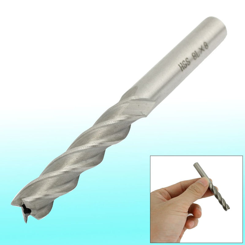 8MM X 8MM 35mm Cutting Depth 4 Flutes HSS AL End Mill 1/3"x1/3"x1.5"x3.23"