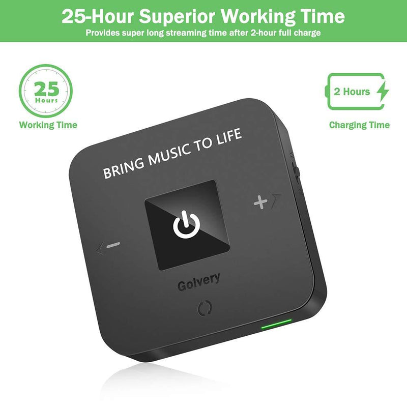 Golvery Bluetooth V5.0 Transmitter and Receiver with Optical TOSLINK & 3.5mm Jack Wireless Audio Adapter for TV Headphones Speaker Car Stereo - aptX Low Latency for HiFi Sound 25 Hours Playtime Dark Black
