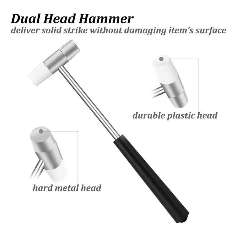 Dual Head Small Hammer, 7 Inches, Plastic Head and Metal Head, Black Plastic Grip, Double face Jewelry Mallet, Mini Hammer for Crafts, Watch, Tuning, Woodworking, Toys, DIY, Leather, Instruments Ergonomic Grip