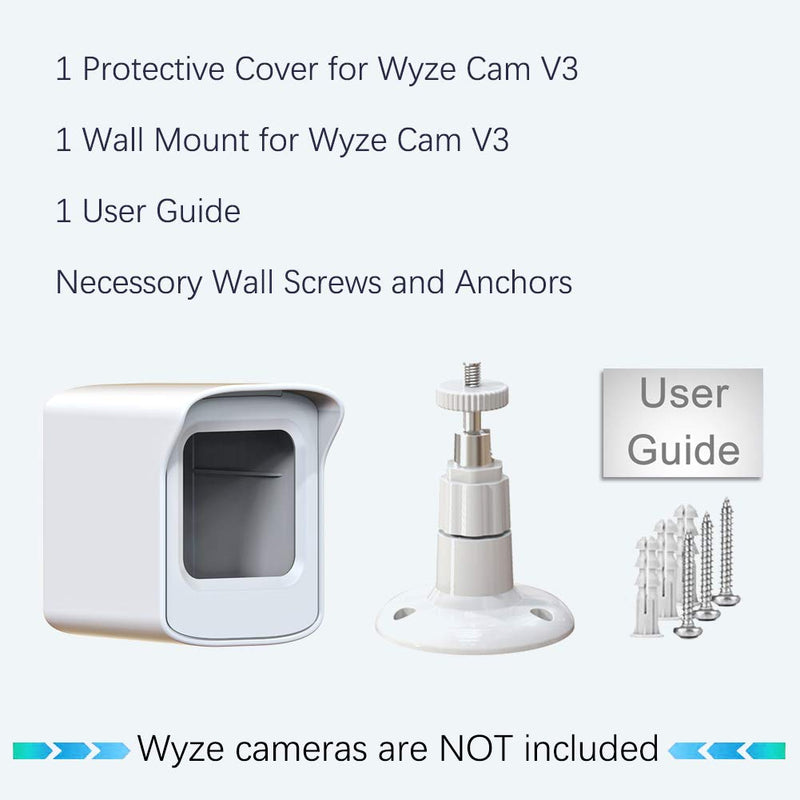 PEF Mount for All-New Wyze Cam V3 ONLY, Weatherproof Protective Cover and 360 Degree Adjustable Wall Mount Solid Housing for Wyze V3 Outdoor Indoor Smart Home Camera System (White, 1 Pack) White