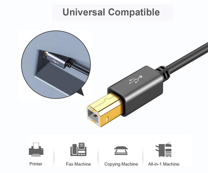USB Printer Cable, CableCreation USB 2.0 A Male to B Male Scanner Cord, Compatible with HP, Cannon, Brother, Dell, Xerox, Samsung and More, 10 FT, Aluminium Case, Black 10ft