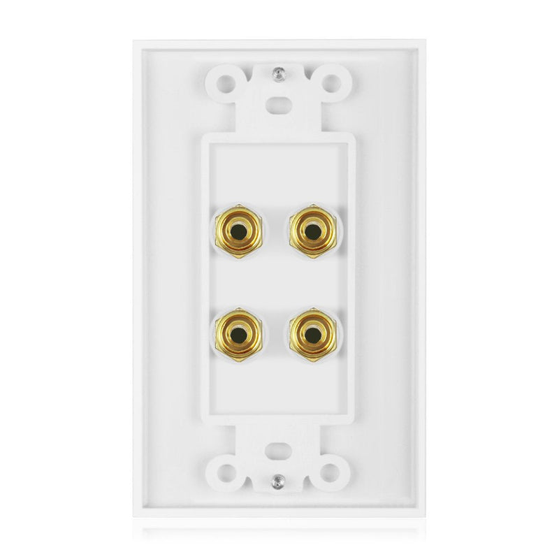 Banana Binding Post Two-Piece Coupler Inset Wall Plate for 2 Speakers Standard Single Gang WHITE