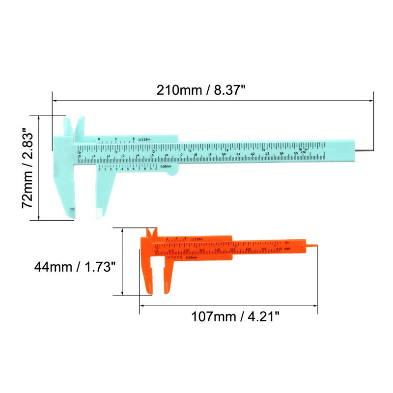 uxcell Vernier Caliper 80mm 150mm Mini Double Scale Plastic Ruler Measuring Tool Green Orange 1 Set