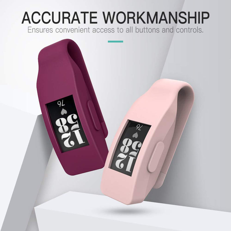 MoKo 2-Pack Clip Holder Compatible with Fitbit Inspire/Inspire HR, Soft Silcone Clip Clasp Case Women Men for Fitbit Inspire/Inspire HR - Wine Red & Sakura Pink