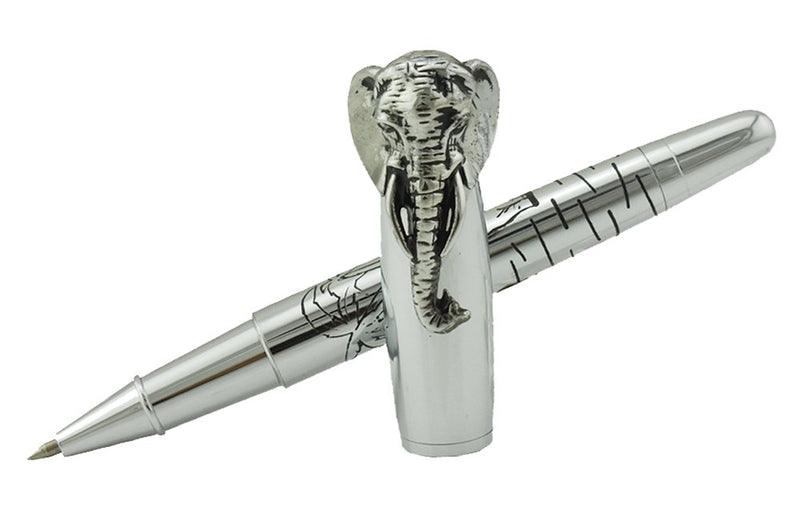 Fuliwen Rollerball Pen, Silver Stainless Steel Body Elephant Pattern Gift Pen