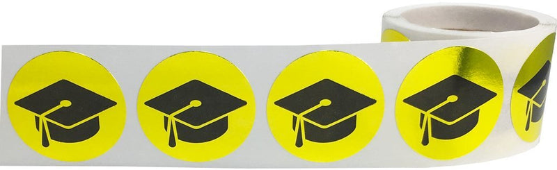 Graduation Cap Stickers Metallic Gold 1 Inch Round Circle Dots 100 Adhesive Labels