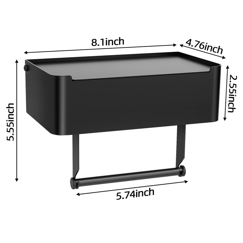 JUYSON Toilet Paper Holder with Flushable Wipes Dispenser, for Bathroom with Wipe Storage Shelf, Keep Your Wipes Hidden Out of Sight - Stainless Steel Wall Mount - Black