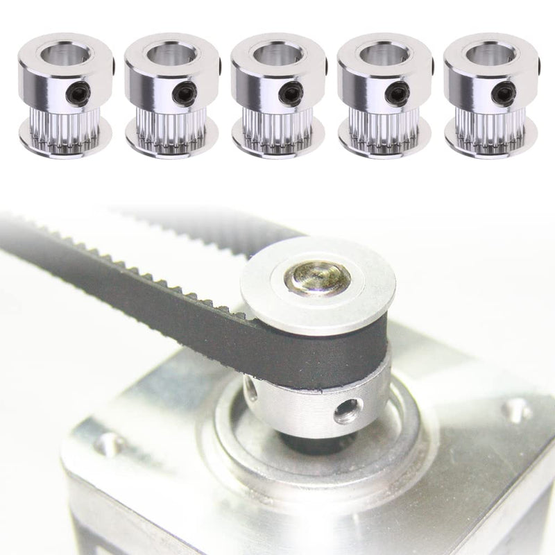 Saiper GT2 Timing Belt Pulley 20 Teeth Bore 8mm(5pcs), Aluminum Synchronous Wheel for 3D Printer 20T-B8
