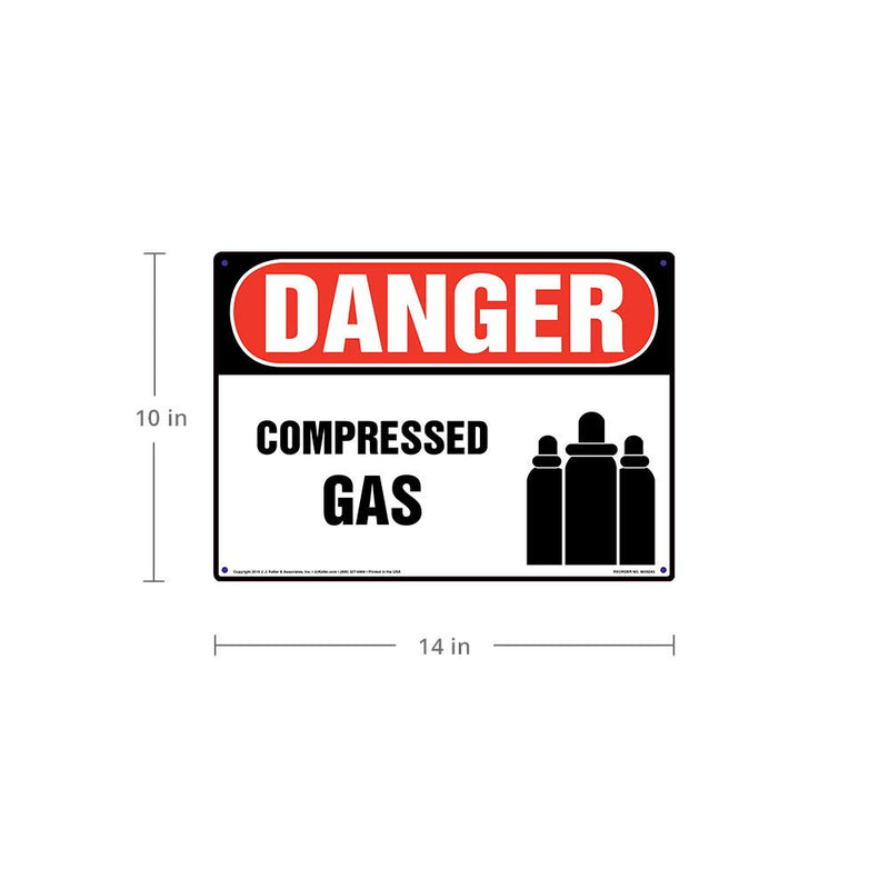 Danger: Compressed Gas Sign - J. J. Keller & Associates - 14" x 10" Permanent Self Adhesive Vinyl with Rounded Corners - Complies with OSHA 29 CFR 1910.145 and 1926.200