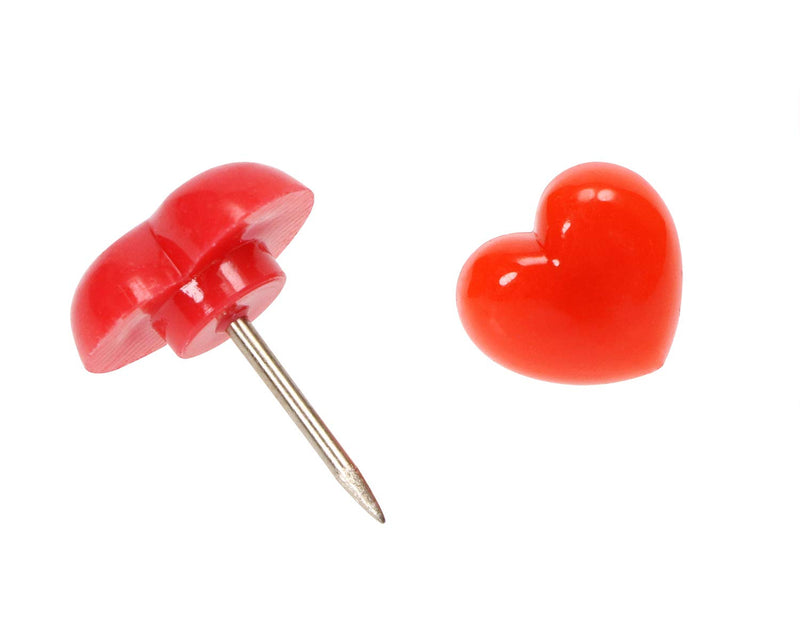 ONLYKXY 100 Pieces Push Pins Tacks, Plastic Red Love Heart Head, Steel Point,