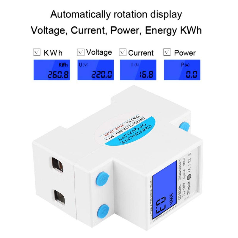 Digital Energy Meter, 5-32A 110-130V 60Hz LCD Backlight Single Phase Energy KWh Meter 35mm DIN Rail Mounting with Buckle & Seal Cap