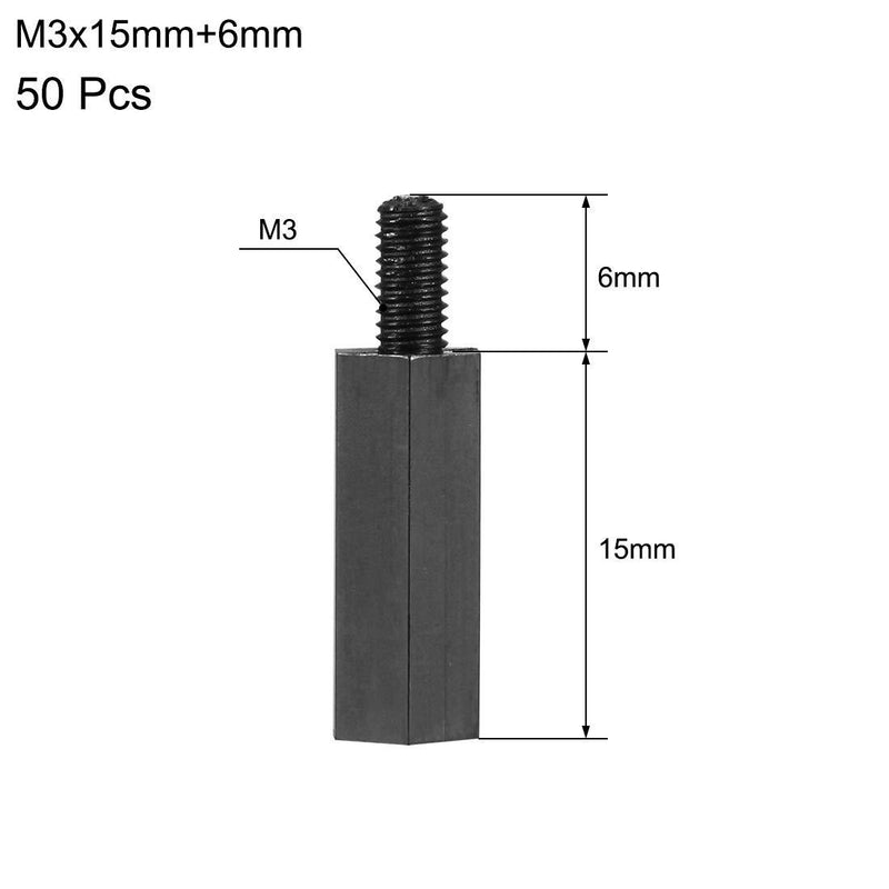 uxcell M3x15mm+6mm Male-Female Hex Nylon PCB Motherboard Spacer Standoff for FPV Drone Quadcopter, Computer & Circuit Board Black 50pcs