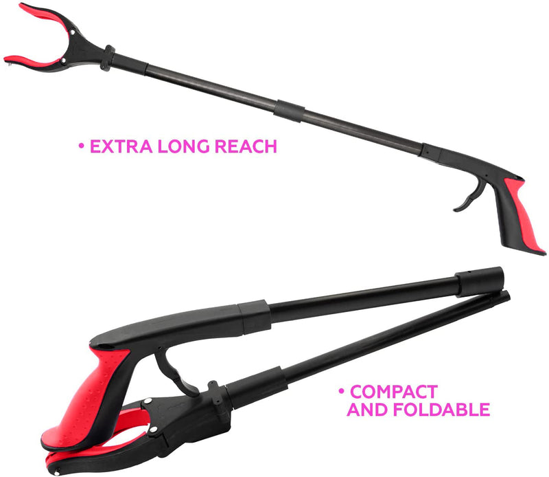 Grabber Reacher Tool 19" Aluminum Magnetic Claw with LED Light, Reacher Grabber Pickup Tool, Foldable Gripper Grabbers for Elderly Grab it Reaching Tool, Trash Grabbers Pickers, Red, by Luxet 2-Pack