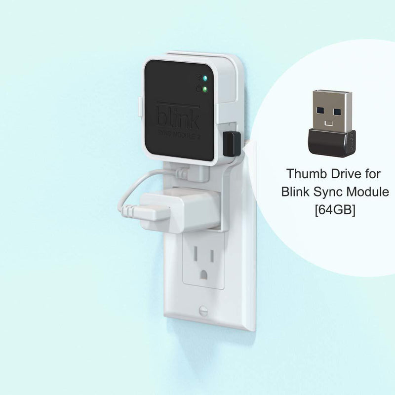 64GB USB Flash Drive and Outlet Mount for Blink Sync Module 2, Save Space and Easy Move Mount Bracket Holder for Blink Outdoor Blink Indoor Security Camera System, Without Messy Wires or Screws