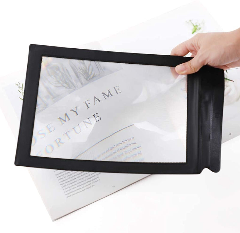 A4 Full Page Reading Magnifier 3X Handheld Reading Aid Plastic Rectangular Magnifying Portable Large Sheet Magnifier Reading Aid Lens for Seniors,Low Vision,Reading Books and Pages,Sewing Crafts Black